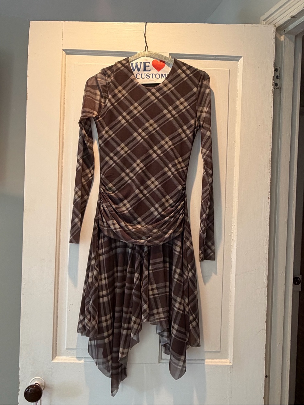 Zara Plaid Long-Sleeve Mini Dress - Brown & Cream